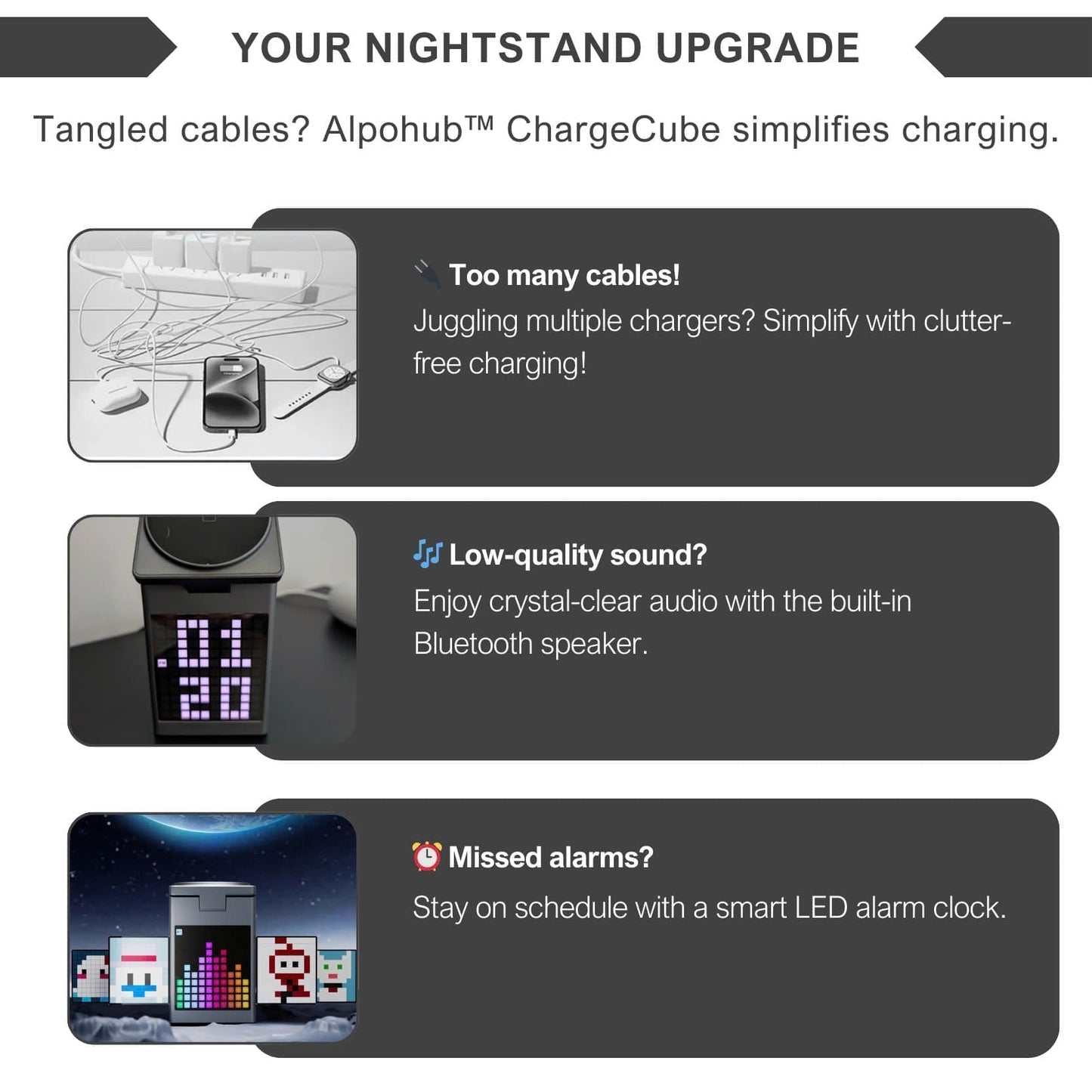 Alpohub™ 6-in-1 Magnetic Wireless Charger with Bluetooth Speaker & Alarm Clock