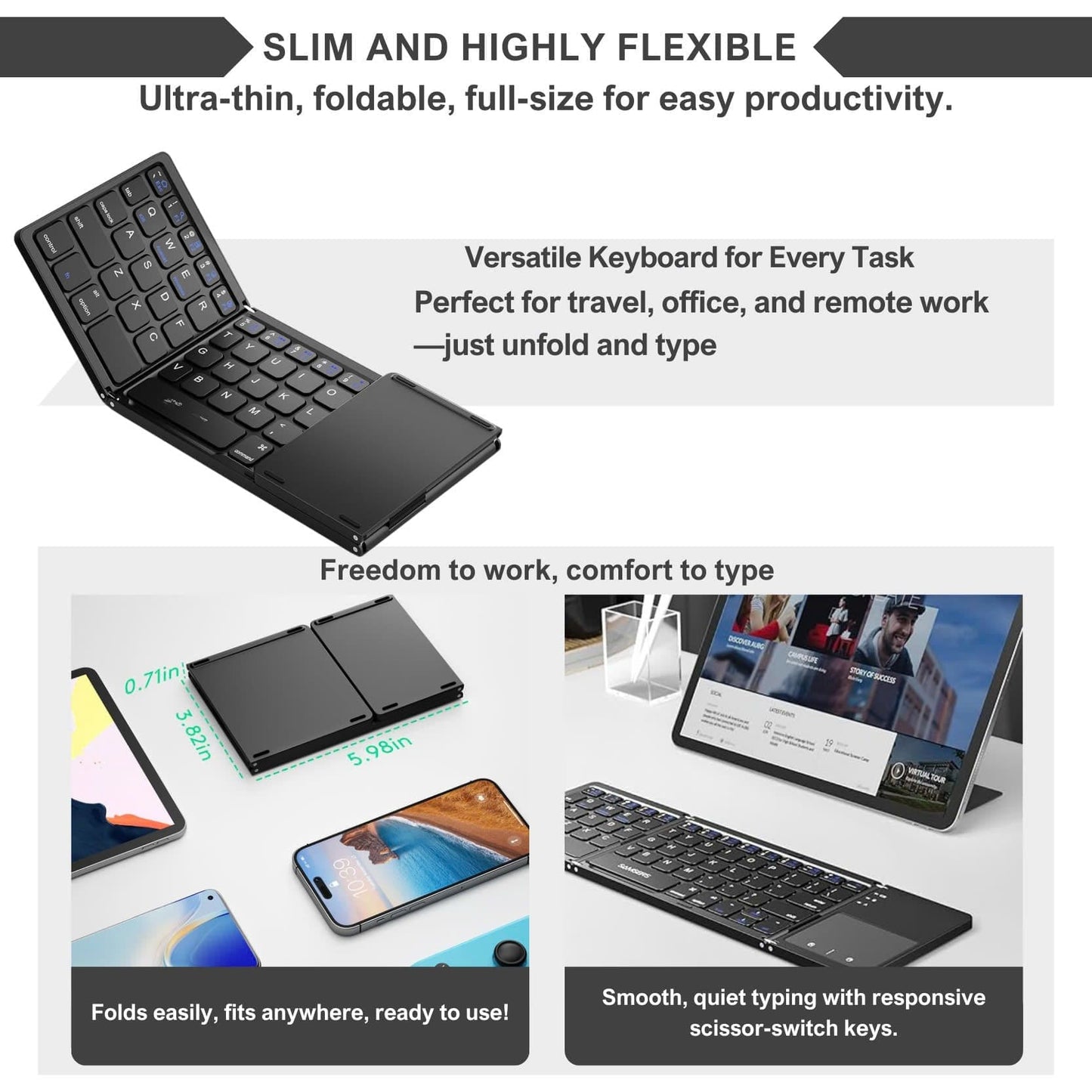 Alpohub™ FlexFold Keyboard – Compact Bluetooth Keyboard with Touchpad