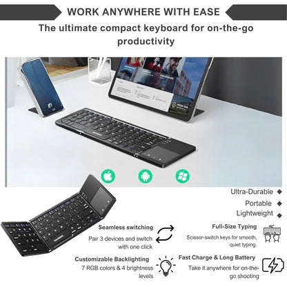 Alpohub™ FlexFold Keyboard – Compact Bluetooth Keyboard with Touchpad