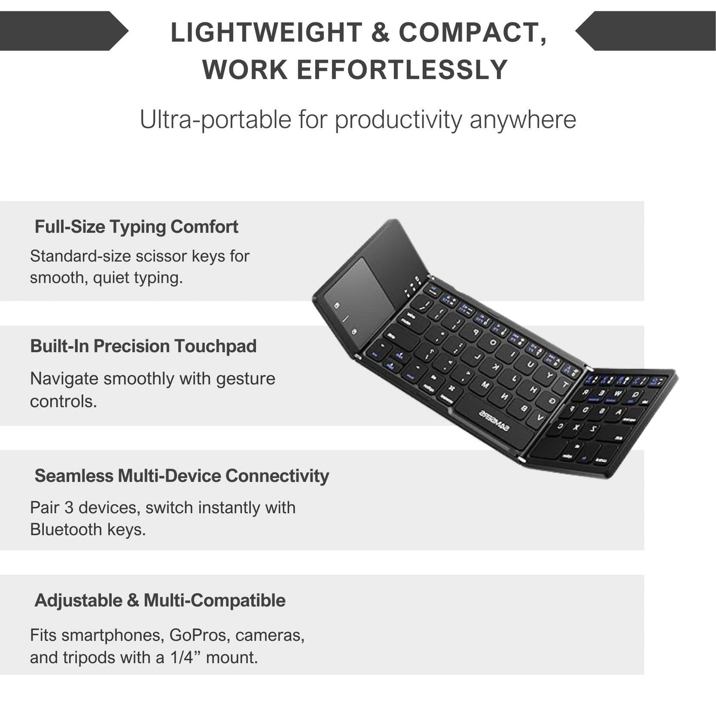 Alpohub™ FlexFold Keyboard – Compact Bluetooth Keyboard with Touchpad