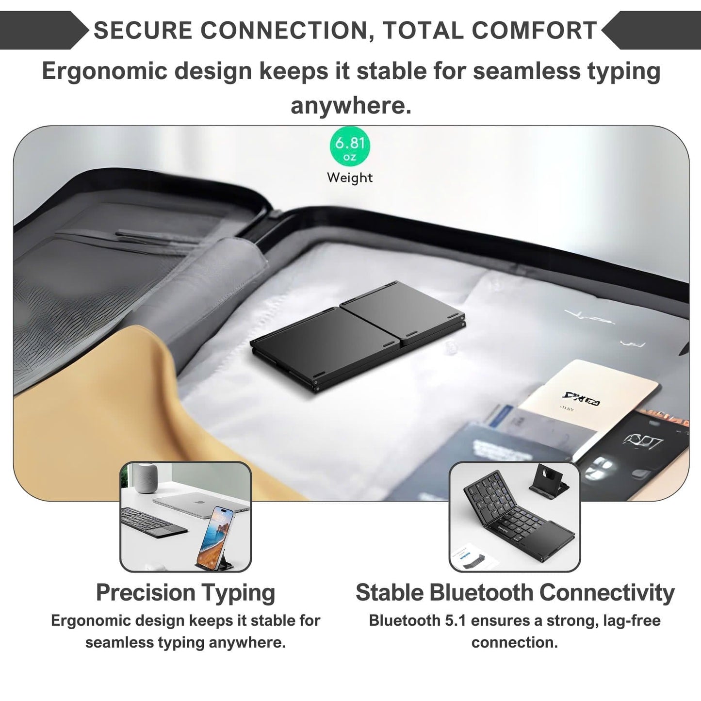 Alpohub™ FlexFold Keyboard – Compact Bluetooth Keyboard with Touchpad